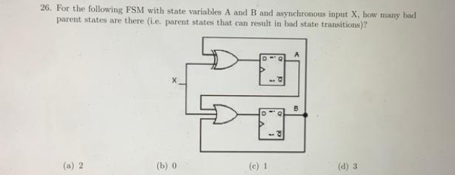 26 For The Following Fsm With State Variables A And B And Asynchronous Input X How Many Bad Parent States Are There I 1