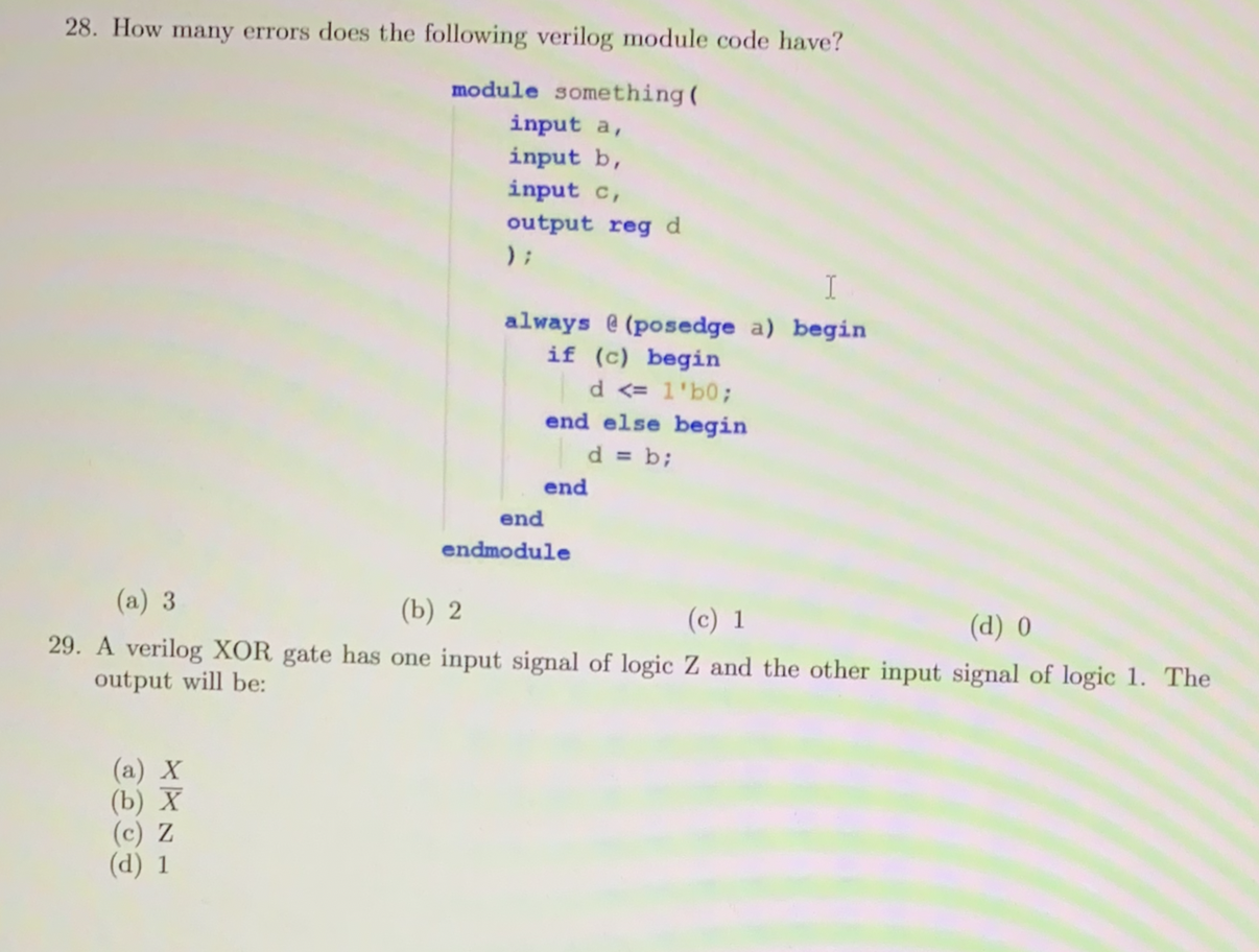 28 How Many Errors Does The Following Verilog Module Code Have Module Something Input A Input B Input C Output Re 1
