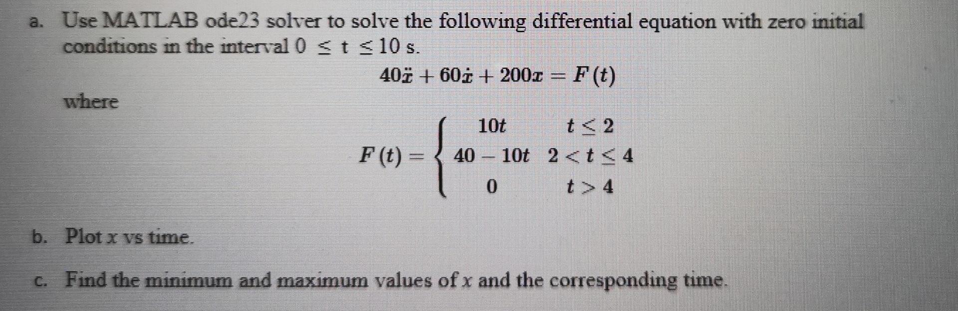 A Use Matlab Ode23 Solver To Solve The Following Differential Equation With Zero Initial Conditions In The Interval 0 1