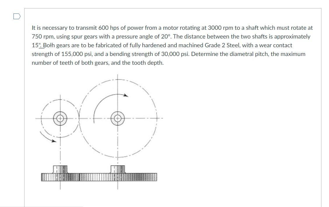 N It Is Necessary To Transmit 600 Hps Of Power From A Motor Rotating At 3000 Rpm To A Shaft Which Must Rotate At 750 Rpm 1