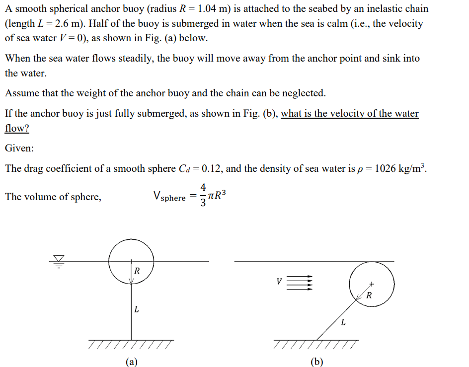 A Smooth Spherical Anchor Buoy Radius R 1 04 M Is Attached To The Seabed By An Inelastic Chain Length L 2 6 M Ha 1