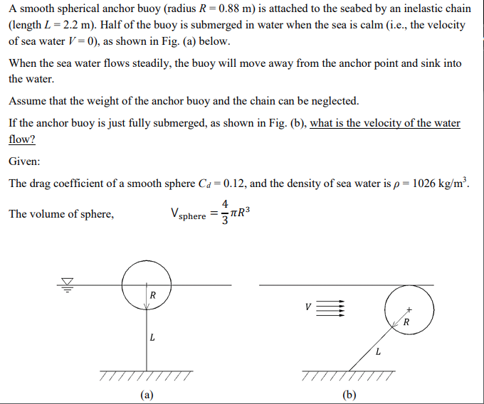 A Smooth Spherical Anchor Buoy Radius R 0 88 M Is Attached To The Seabed By An Inelastic Chain Length L 2 2 M Hal 1