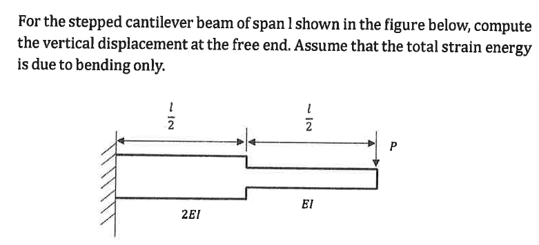 For The Stepped Cantilever Beam Of Span 1 Shown In The Figure Below Compute The Vertical Displacement At The Free End 1