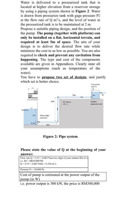Water Is Delivered To A Pressurized Tank That Is Located At Higher Elevation From A Reservoir Storage By Using A Piping 1