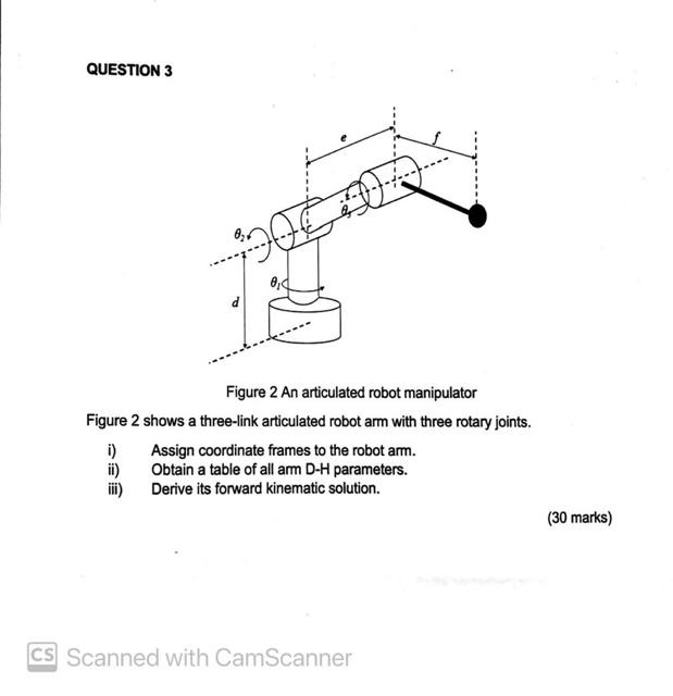 Question 3 Figure 2 An Articulated Robot Manipulator Figure 2 Shows A Three Link Articulated Robot Arm With Three Rotary 1