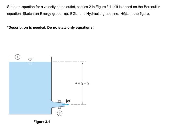 State An Equation For A Velocity At The Outlet Section 2 In Figure 3 1 If It Is Based On The Bernoulli S Equation Ske 1