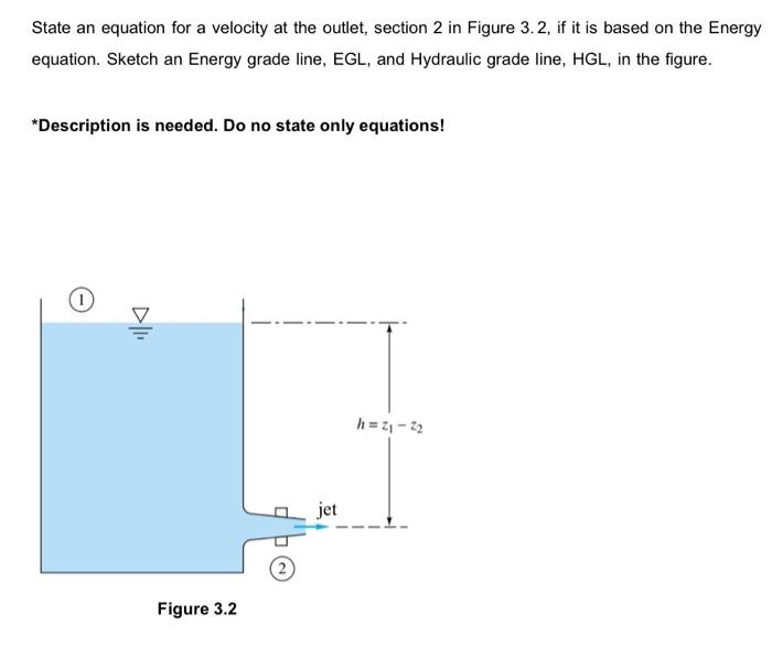 State An Equation For A Velocity At The Outlet Section 2 In Figure 3 2 If It Is Based On The Energy Equation Sketch A 1