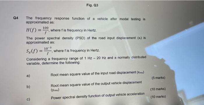 Fig 23 Q4 The Frequency Response Function Of A Vehicle After Modal Testing Is Approximated As 100 H S Where Fis Fre 1