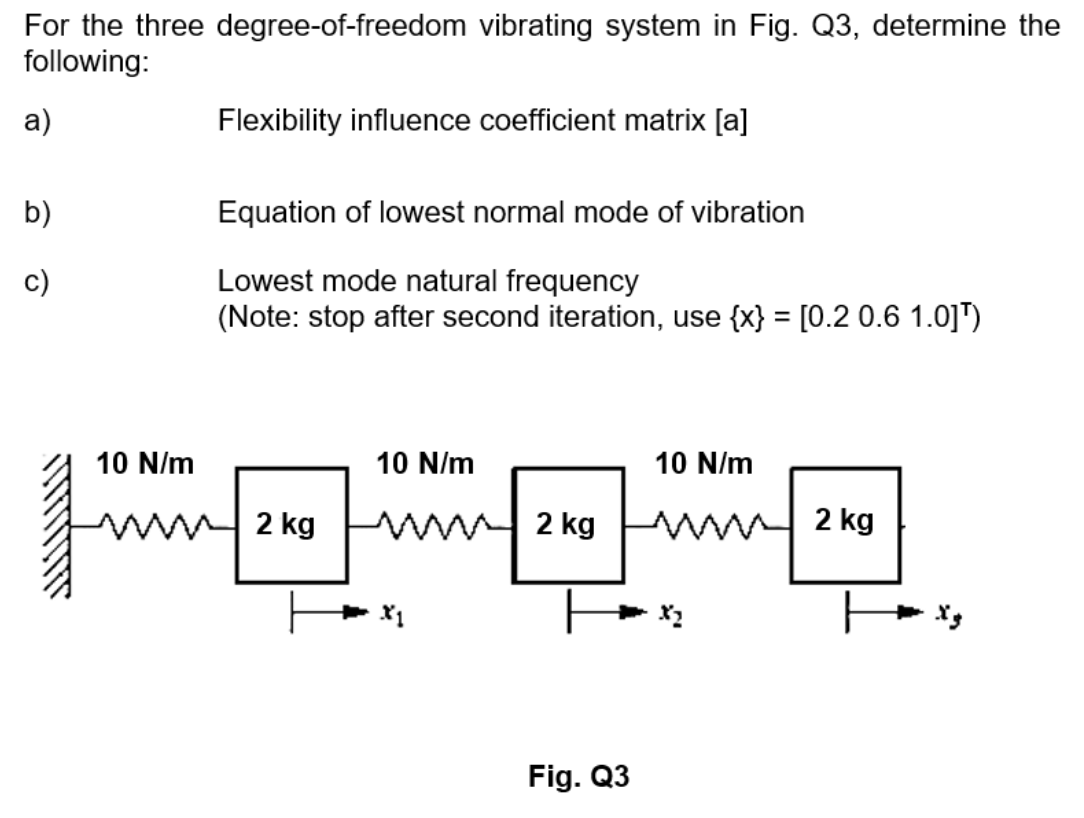 For The Three Degree Of Freedom Vibrating System In Fig Q3 Determine The Following A Flexibility Influence Coefficie 1