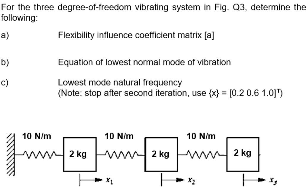 For The Three Degree Of Freedom Vibrating System In Fig Q3 Determine The Following A Flexibility Influence Coefficie 1