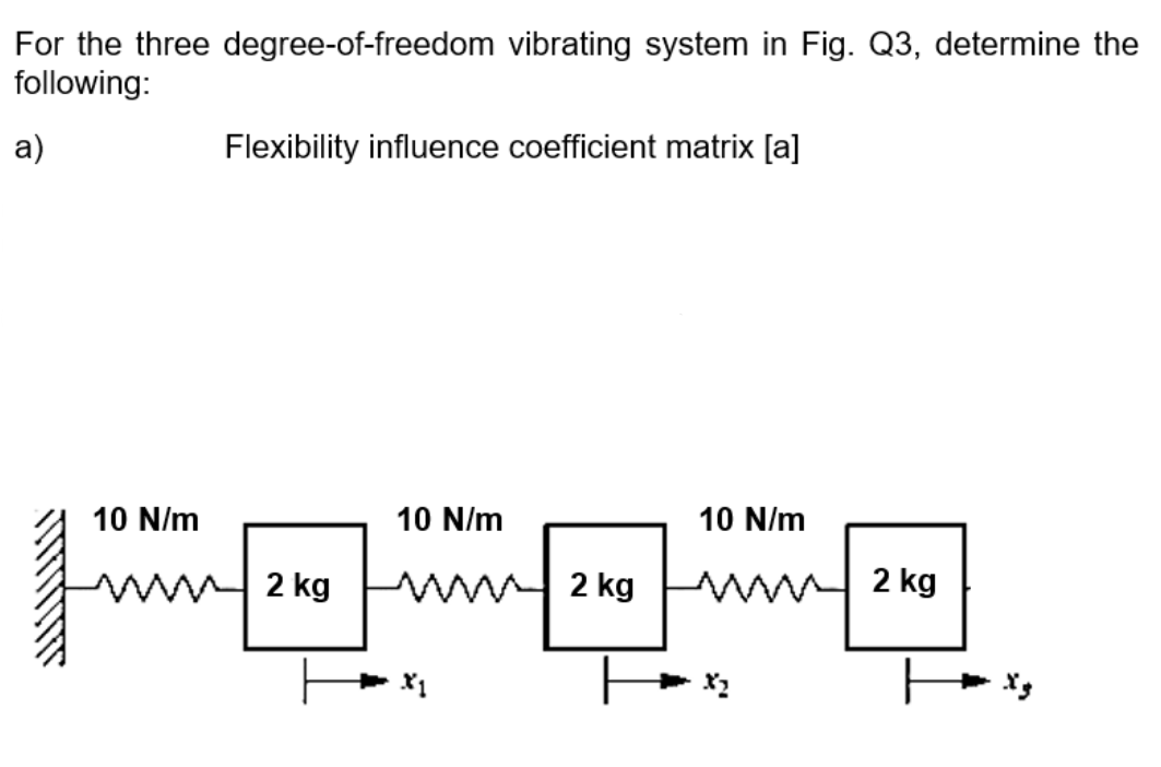 For The Three Degree Of Freedom Vibrating System In Fig Q3 Determine The Following A Flexibility Influence Coefficie 1