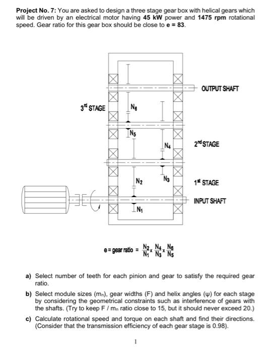 Project No 7 You Are Asked To Design A Three Stage Gear Box With Helical Gears Which Will Be Driven By An Electrical M 1