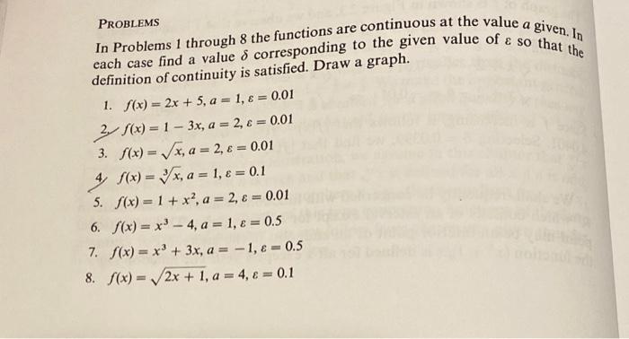 Given 1 In Problems Each Case Find A Value E Corresponding To The Given Value Of A So That The In Problems 1 Through 8 1