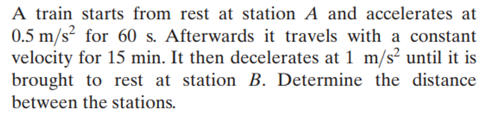 2 A Train Starts From Rest At Station A And Accelerates At 0 5 M S For 60 S Afterwards It Travels With A Constant Velo 1