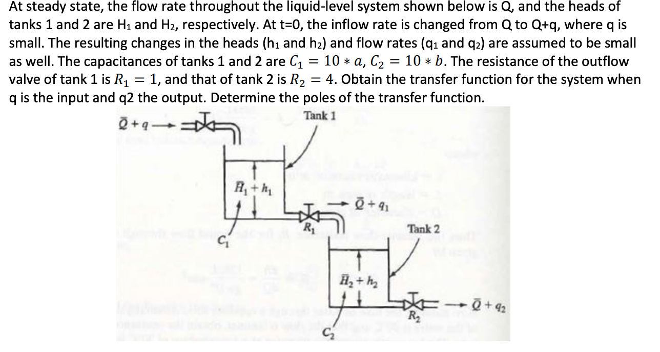 At Steady State The Flow Rate Throughout The Liquid Level System Shown Below Is Q And The Heads Of Tanks 1 And 2 Are 1