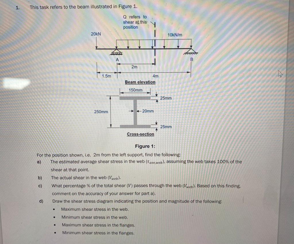 1 This Task Refers To The Beam Illustrated In Figure 1 Q Refers To Shear At This Position 20kn 10kn M 3910 B 2m 1 5m 4 1