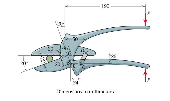 For The Pruning Shears Shown Which Hold A Branch Of 15 Mm Diameter With A Tightening Force P 200 N Determine The Shear 1