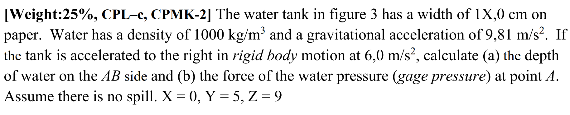 A Weight 25 Cpl C Cpmk 2 The Water Tank In Figure 3 Has A Width Of 1x 0 Cm On Paper Water Has A Density Of 1000 Kg 1