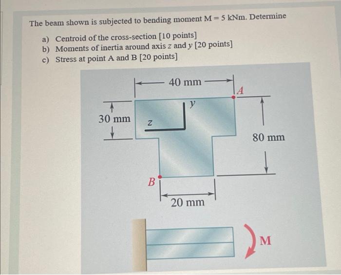 The Beam Shown Is Subjected To Bending Moment M 5 Knm Determine A Centroid Of The Cross Section 10 Points B Momen 1
