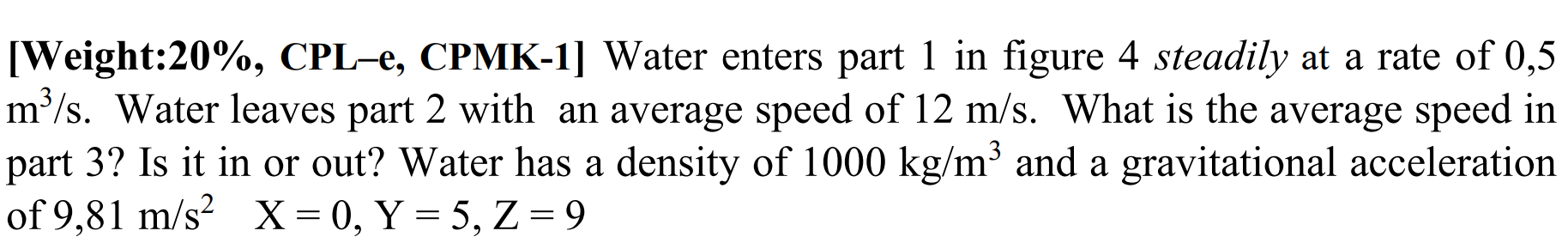 Weight 20 Cpl E Cpmk 1 Water Enters Part 1 In Figure 4 Steadily At A Rate Of 0 5 M S Water Leaves Part 2 With An A 1