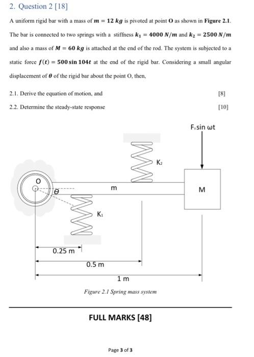1 Question 1 20 A Spring Mass System Is Shown In Figure 1 1 A Mass Of M 50 Kg Is Attached To A Spring With Stiffne 2