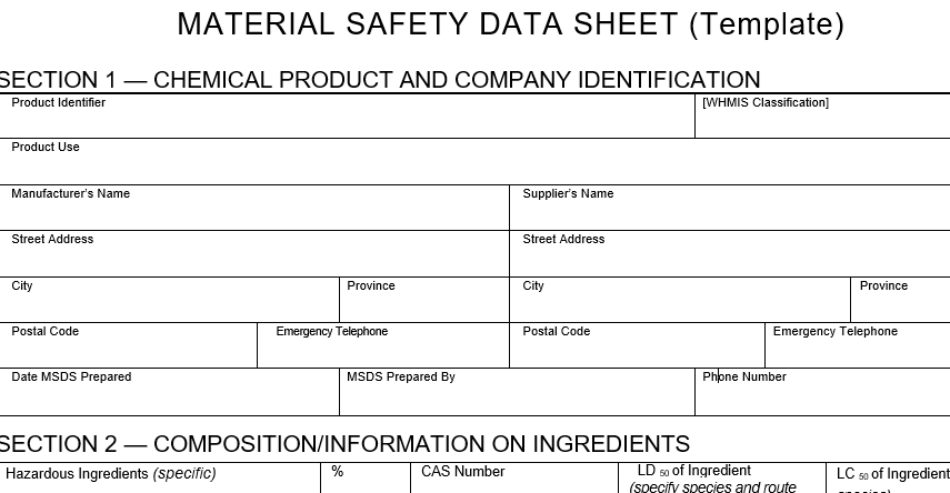 Search For Msds Ansi Format 16 Section Blank To Find The Template Image For Template 1
