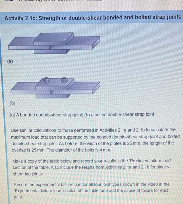 Activity 2 1c Strength Of Double Shear Bonded And Bolted Strap Joints A B A A Bonded Double Shear Strap Joint B 1
