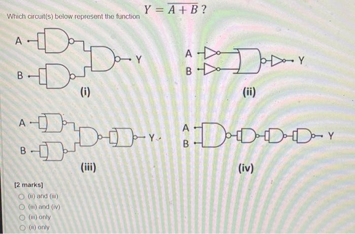 Y A B Which Circuit S Below Represent The Function A Jan A A Do Y Y B B I Ii A A Doo Addddy B Iii Iv 1