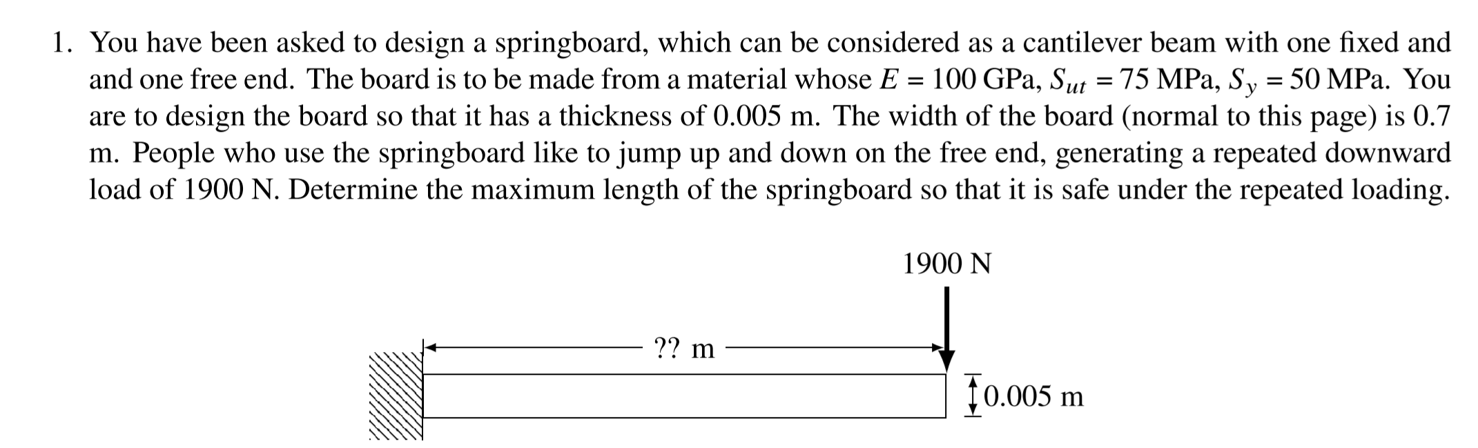 1 You Have Been Asked To Design A Springboard Which Can Be Considered As A Cantilever Beam With One Fixed And An 1
