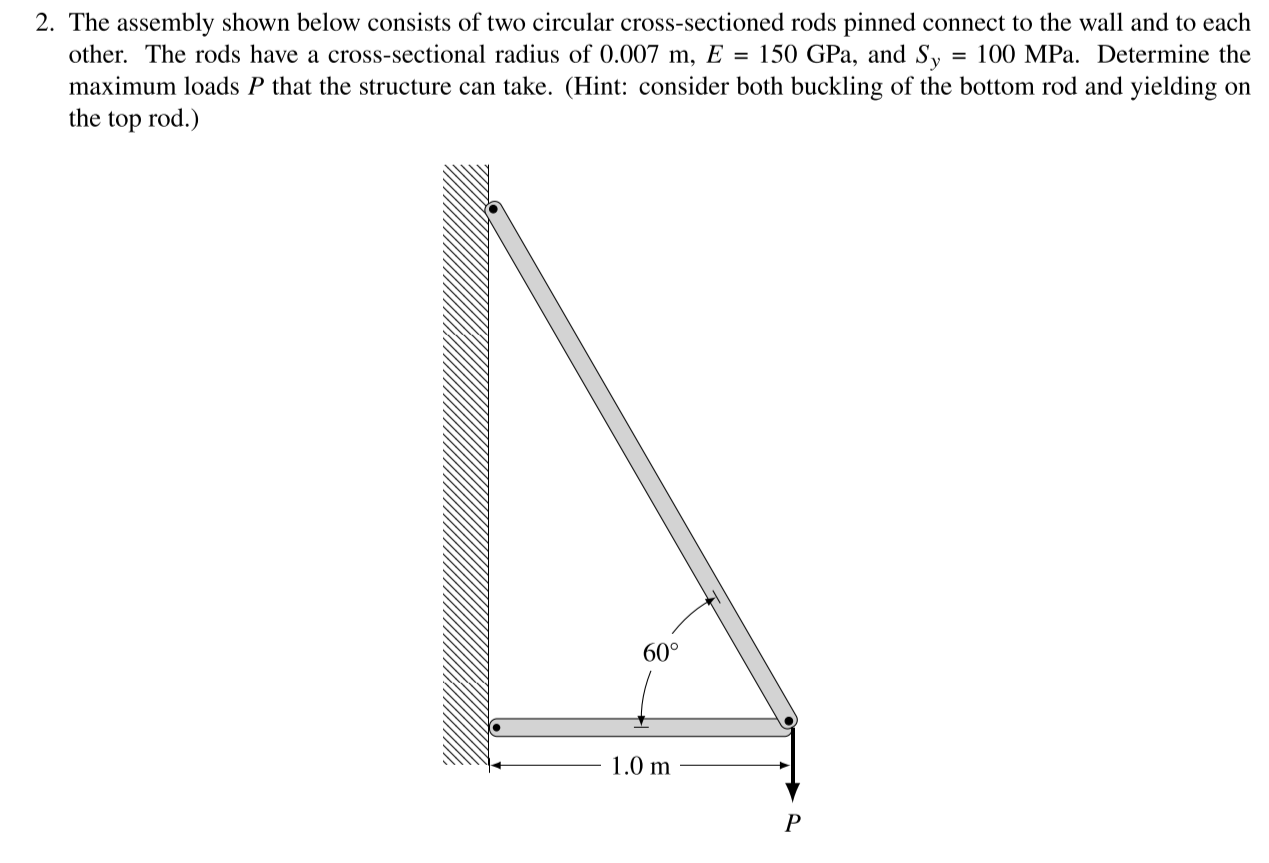 2 The Assembly Shown Below Consists Of Two Circular Cross Sectioned Rods Pinned Connect To The Wall And To Each Other 1