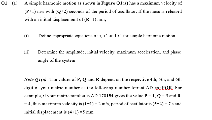 Qi A A Simple Harmonic Motion As Shown In Figure Q1 A Has A Maximum Velocity Of P 1 M S With Q 2 Seconds Of The P 1