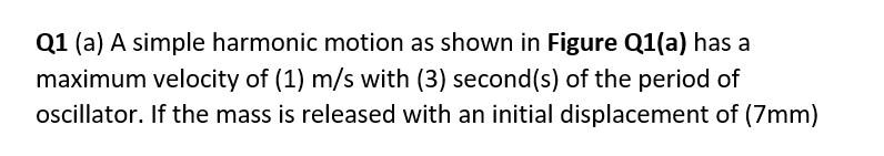 Q1 A A Simple Harmonic Motion As Shown In Figure Q1 A Has A Maximum Velocity Of 1 M S With 3 Second S Of The Per 1