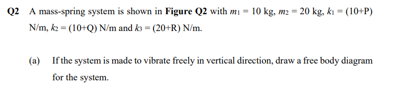 Q2 A Mass Spring System Is Shown In Figure Q2 With Mi 10 Kg M2 20 Kg Ki 10 P N M K2 10 Q N M And K3 1