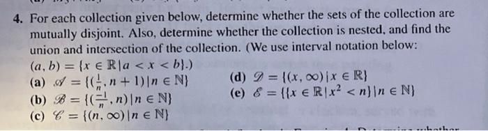 4 For Each Collection Given Below Determine Whether The Sets Of The Collection Are Mutually Disjoint Also Determine 1