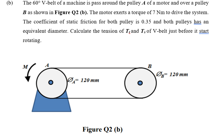 B The 60 V Belt Of A Machine Is Pass Around The Pulley A Of A Motor And Over A Pulley B As Shown In Figure Q2 B Th 1