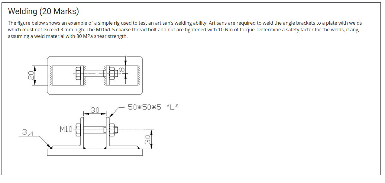 Welding 20 Marks The Figure Below Shows An Example Of A Simple Rig Used To Test An Artisan S Welding Ability Artisans 1