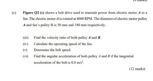 Fan 50 Mm Figure Q2 C C Figure Q2 C Shows A Belt Drive Used To Transmit Power From Electric Motor A To A Fan 2