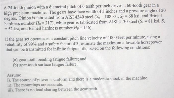A 24 Tooth Pinion With A Diametral Pitch Of 6 Teeth Per Inch Drives A 60 Tooth Gear In A High Precision Machine The Gea 1