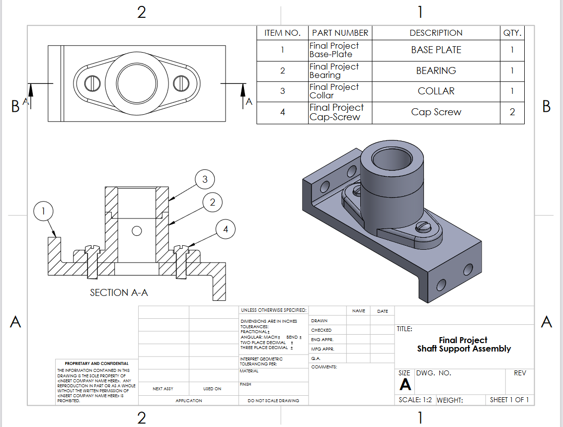 2 1 Item No Description Qty 1 Base Plate 1 2 Bearing 1 A Part Number Final Project Base Plate Final Project Bearing Fin 1
