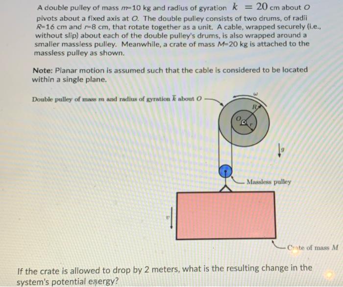 A Double Pulley Of Mass M 10 Kg And Radius Of Gyration K 20 Cm About O Pivots About A Fixed Axis At O The Double Pull 1