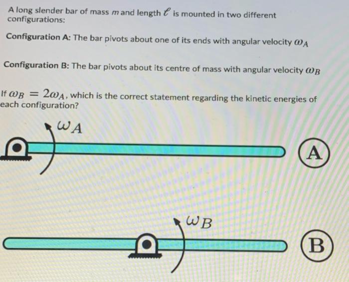 A Long Slender Bar Of Mass Mand Length Is Mounted In Two Different Configurations Configuration A The Bar Pivots About 1