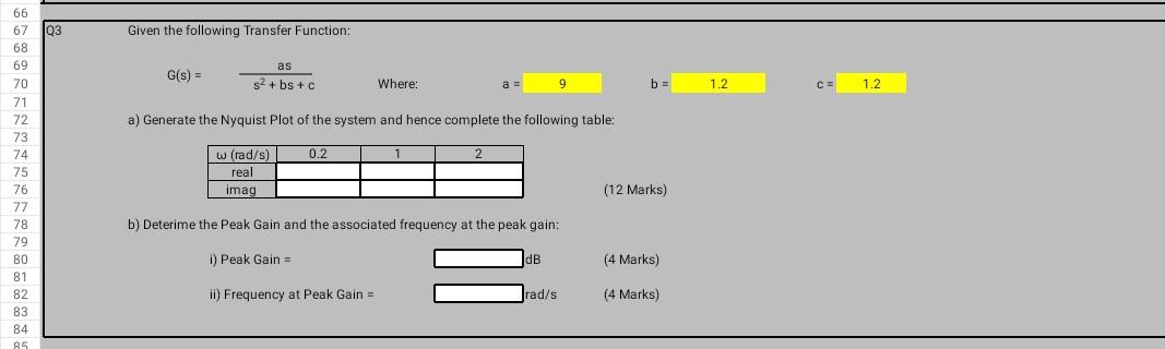 Q3 Given The Following Transfer Function 66 67 68 69 70 71 72 As G S S2 Bs C Where A 9 B 1 2 Ce 1 2 A Gene 1