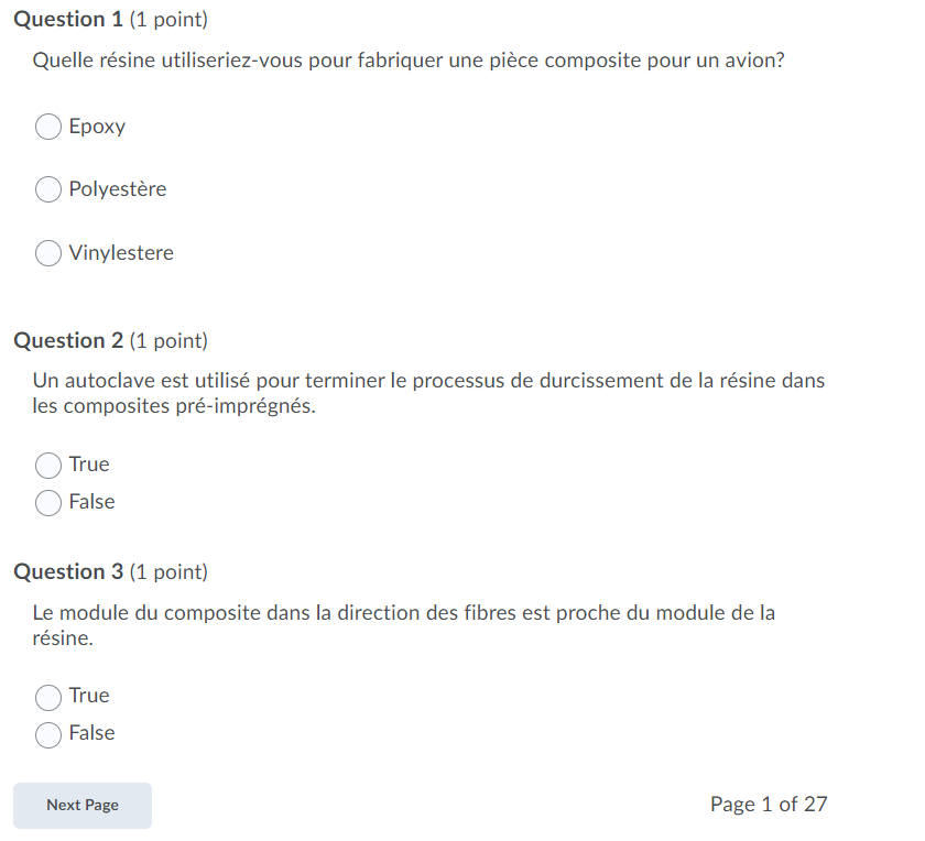 Question 1 1 Point Quelle Resine Utiliseriez Vous Pour Fabriquer Une Piece Composite Pour Un Avion Epoxy Polyestere V 1