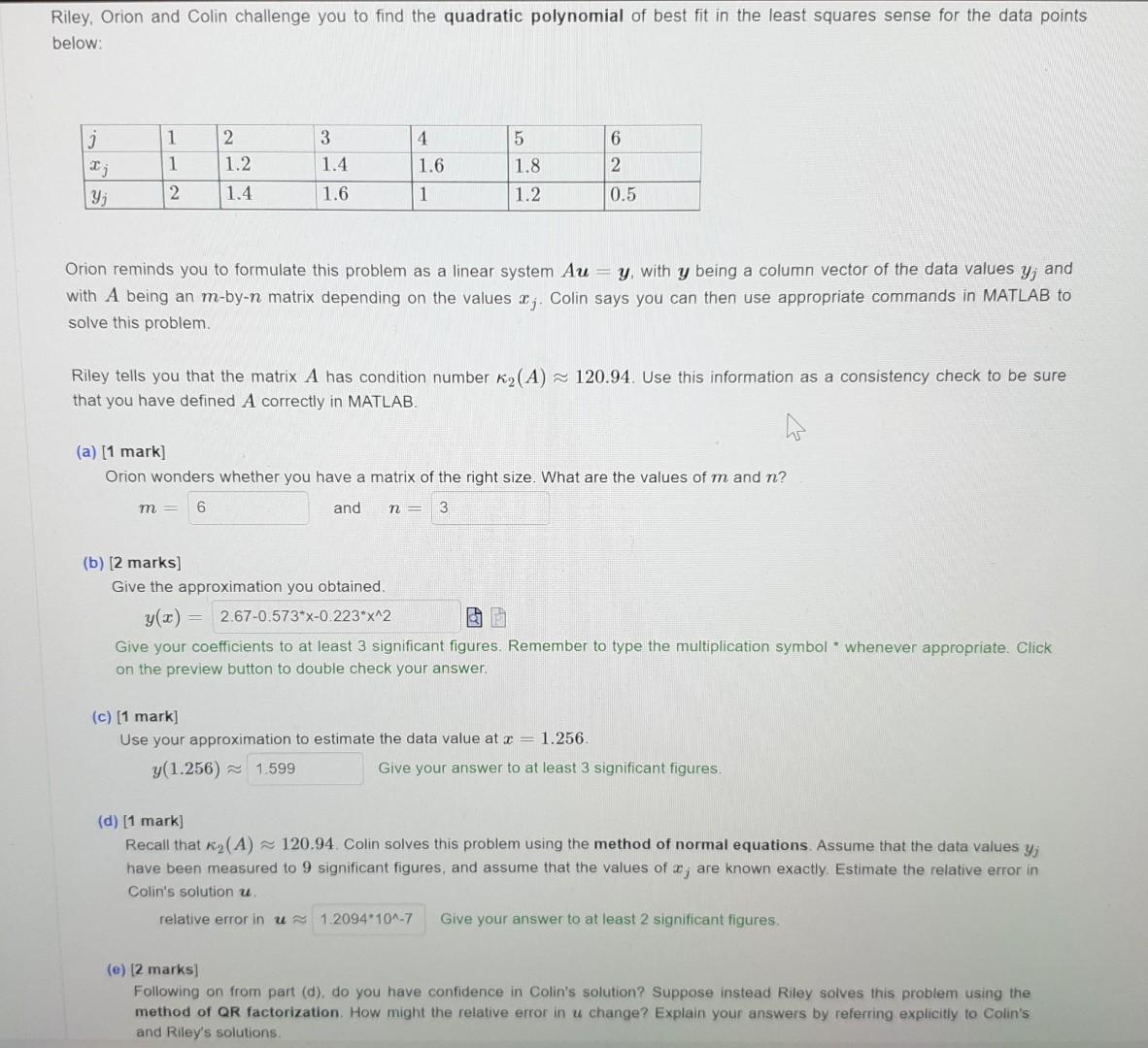 Recall That K2 A 120 94 Colin Solves This Problem Using The Method Of Normal Equations Assume That The Data Values 2
