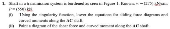 1 Shaft In A Transmission System Is Burdened As Seen In Figure 1 Known W 275 Kn Cm P 550 Kn 1 Using The Singu 1