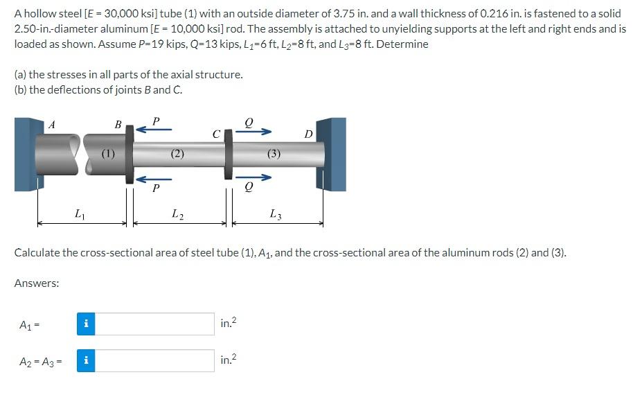 A Hollow Steel E 30 000 Ksi Tube 1 With An Outside Diameter Of 3 75 In And A Wall Thickness Of 0 216 In Is Faste 1
