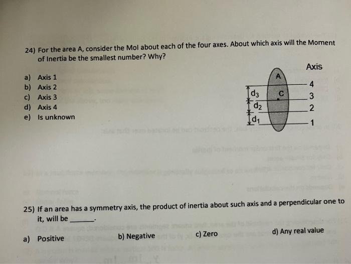 24 For The Area A Consider The Mol About Each Of The Four Axes About Which Axis Will The Moment Of Inertia Be The Sma 1