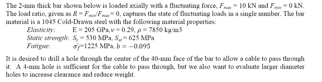 Min The 2 Mm Thick Bar Shown Below Is Loaded Axially With A Fluctuating Force Fmax 10 Kn And F 0 Kn The Load R 1