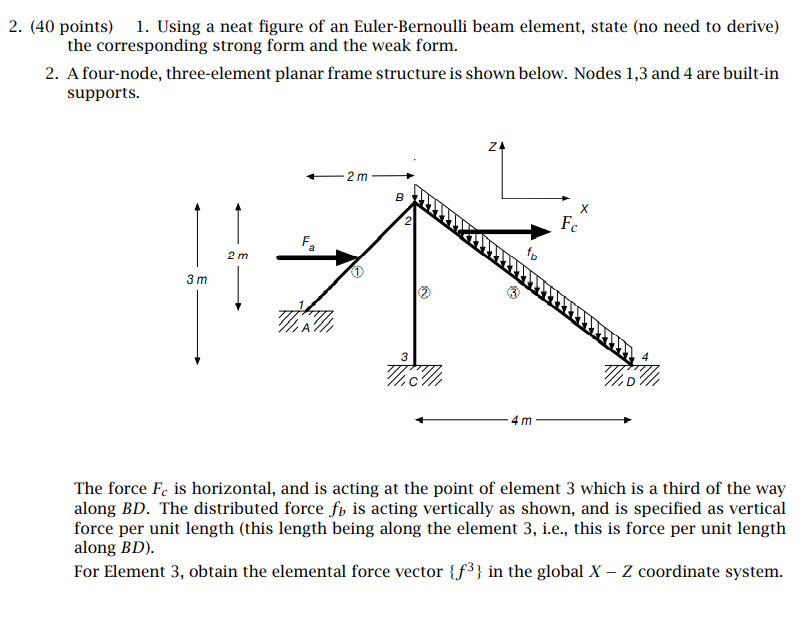 2 40 Points 1 Using A Neat Figure Of An Euler Bernoulli Beam Element State No Need To Derive The Corresponding St 1