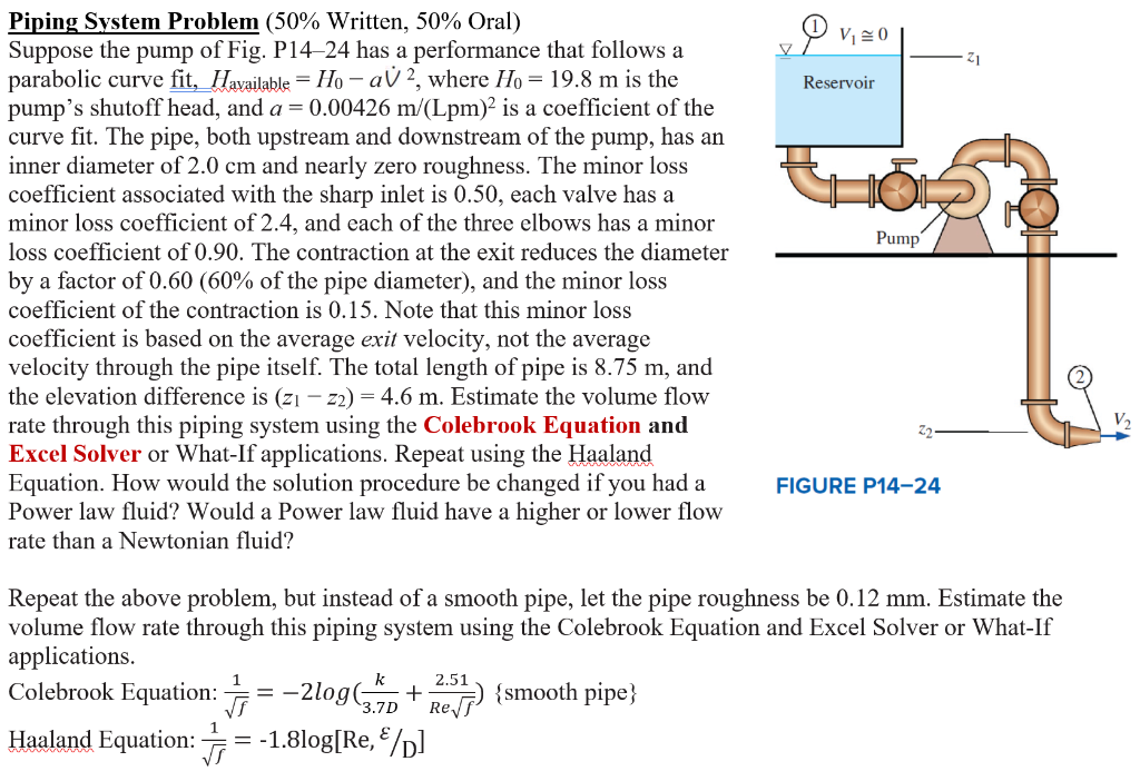 V20 21 Reservoir Go Pump Piping System Problem 50 Written 50 Oral Suppose The Pump Of Fig P14 24 Has A Performance 1